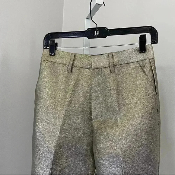 NWT Ronny Kobo Moody Metallic Lamé Seamed Straight Leg Pants size XS - Picture 4 of 10